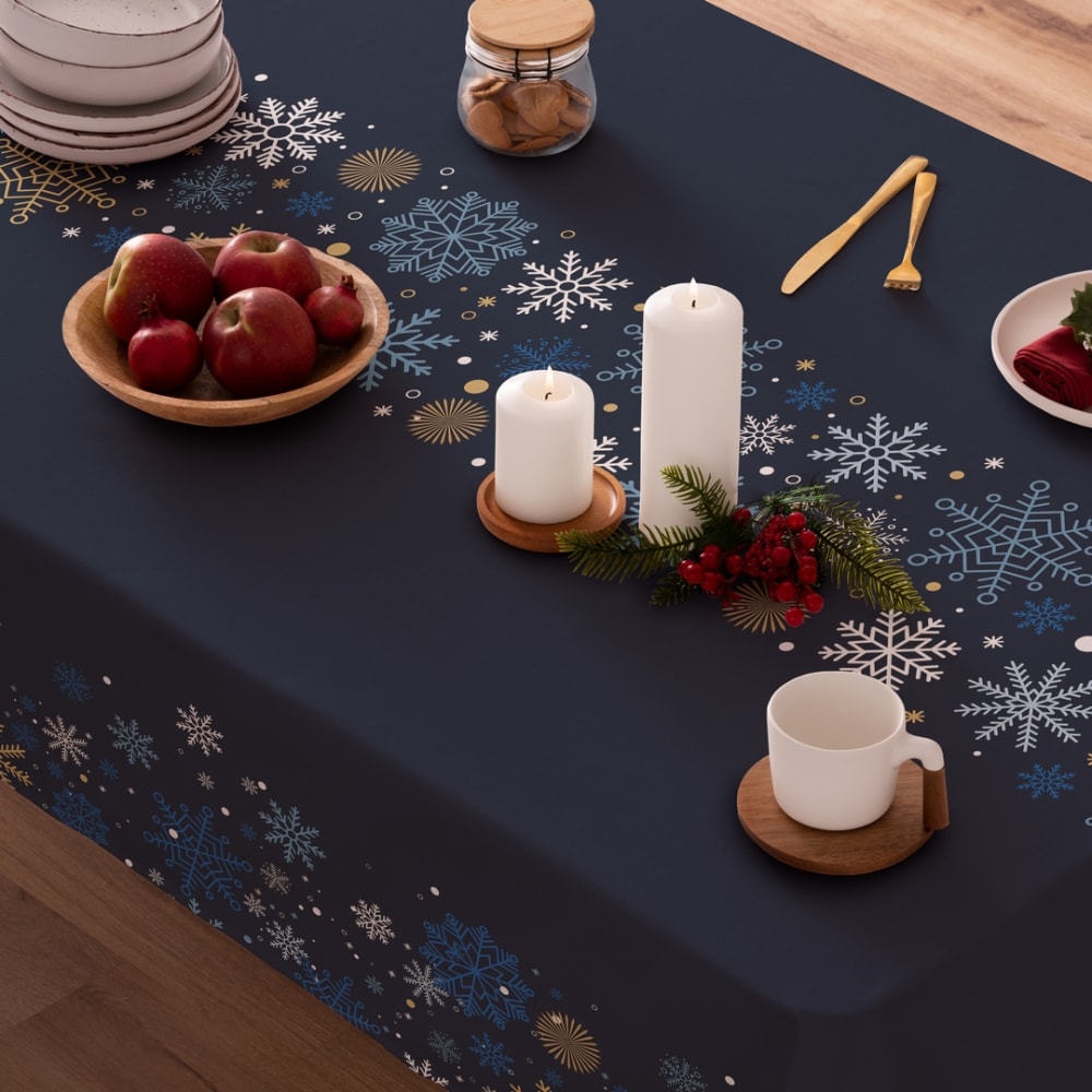 Weihnachts-Tischdecke aus Baumwolle blau 155 x 350 cm - Maisons