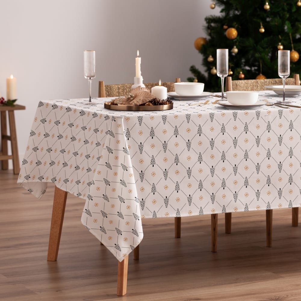 Nappe de noël en coton blanc 155x155 cm Nappe de noël en coton blanc 155x155 cm
