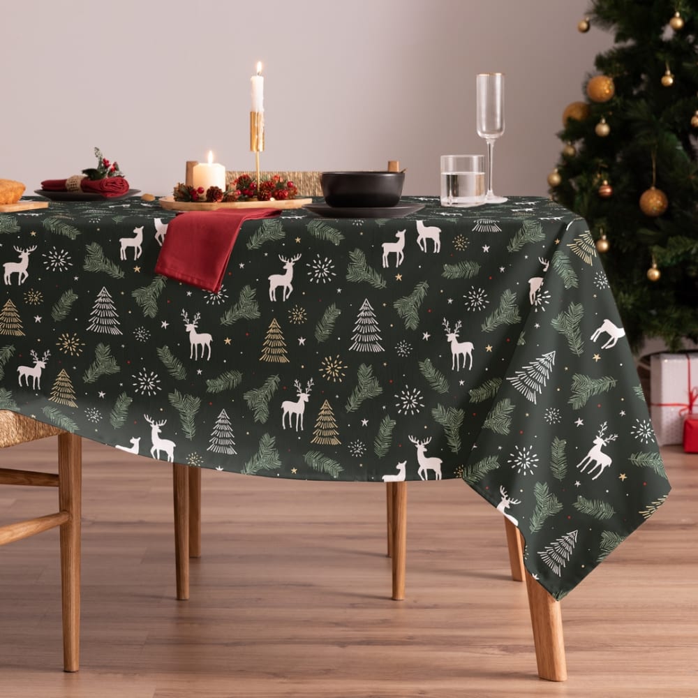 Mantel navidad algodón verde oscuro 155x200 cm