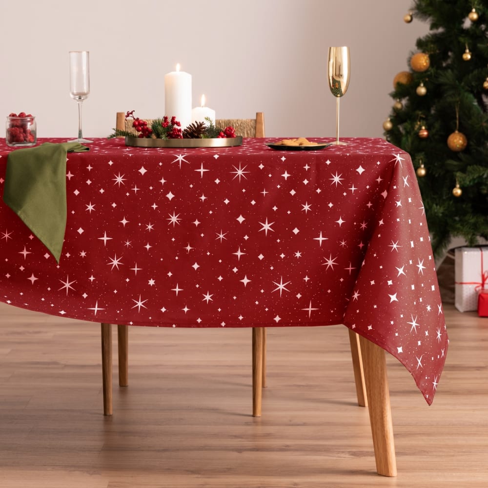 Nappe de noël en coton rouge 155x350 cm Nappe de noël en coton rouge 155x350 cm
