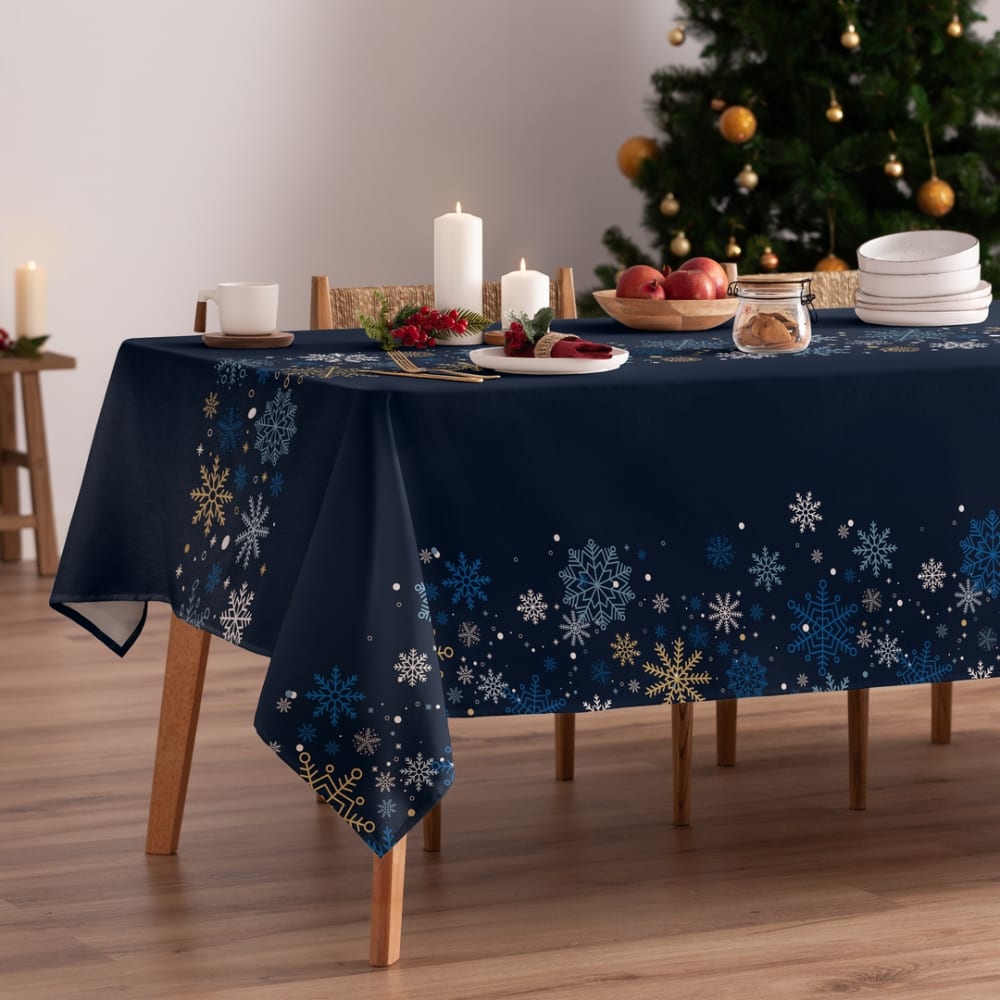 Nappe de noël en coton noir 155x100 cm