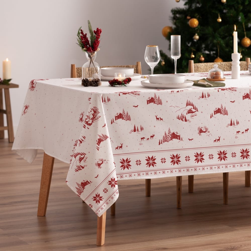 Mint Nappe de noël en coton155x155 cm style classique chic Blanc