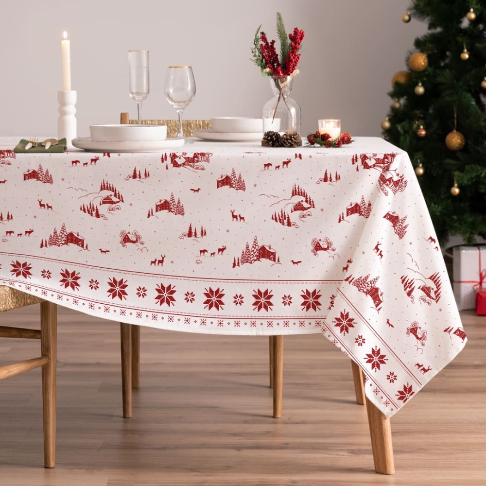 Weiße Weihnachtstischdecke aus Baumwolle 155x155 cm - Maisons Du