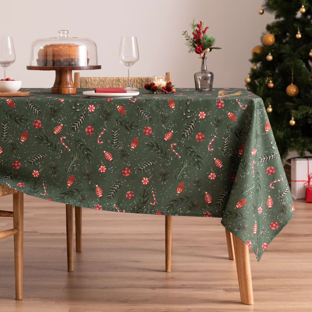 Schmutzabweisende Weihnachtstischdecke, 100% Baumwolle, 155x200