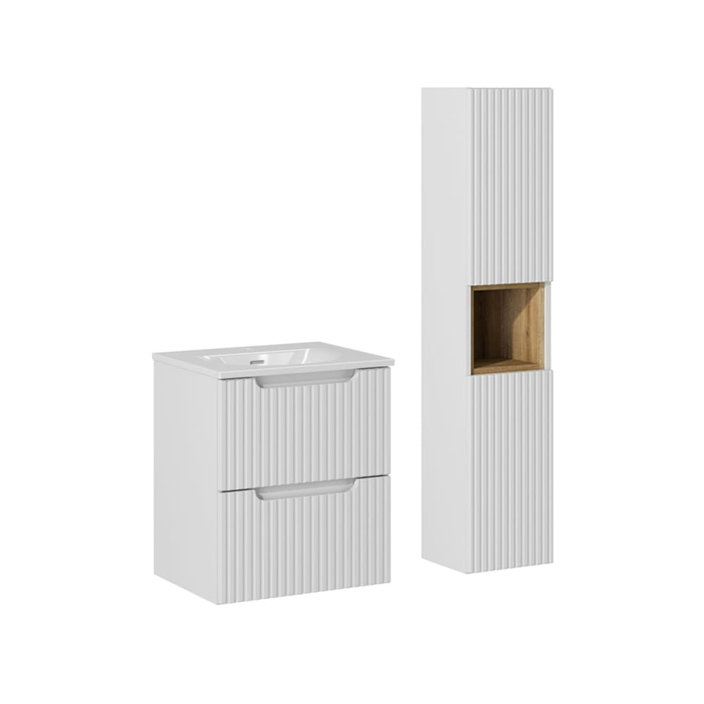 Ensemble meuble vasque encastrée 2 tiroirs colonne stratifiés blanc