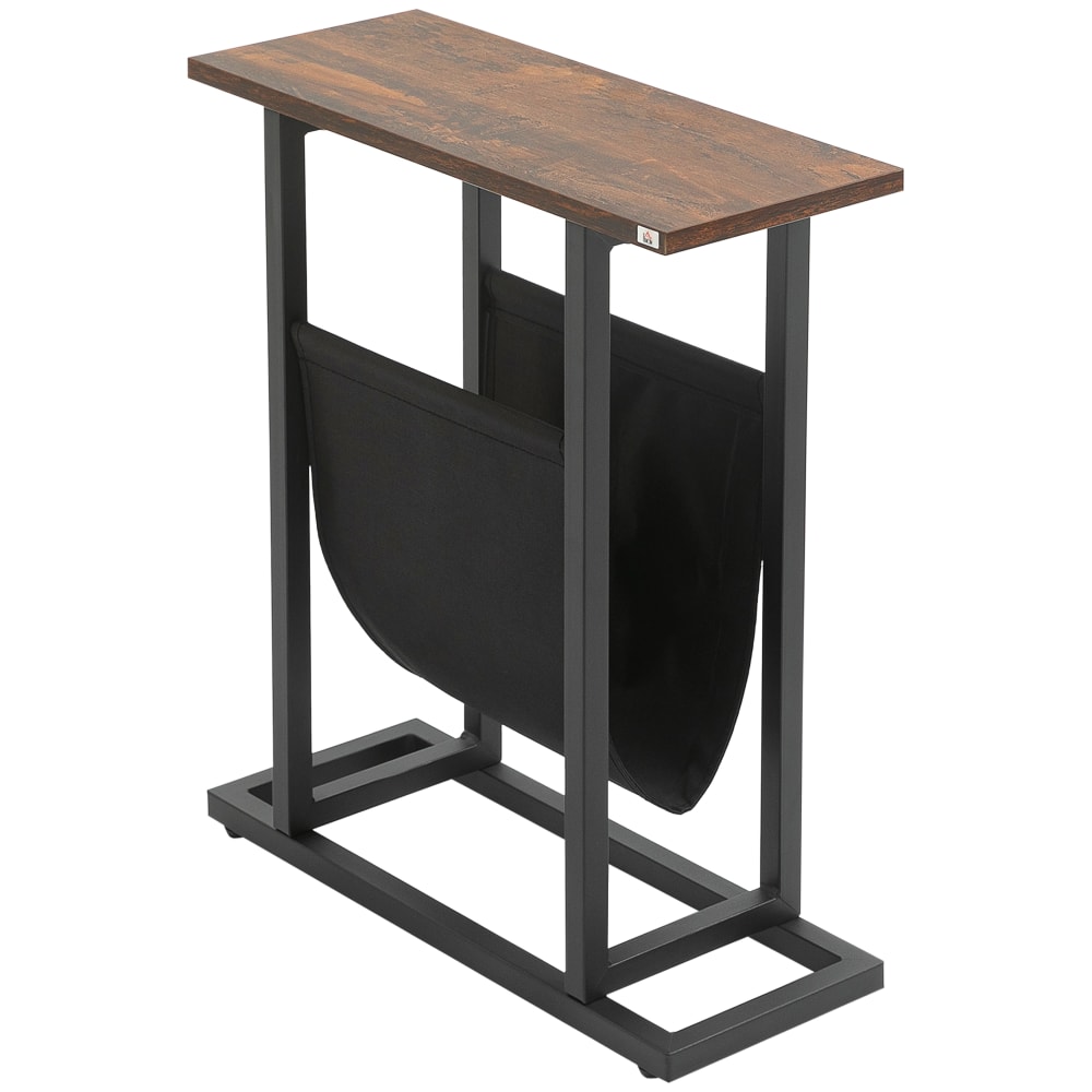 Homcom Schwarzer Metall&Holzlook-Tisch, Stoffablage Braun Spanplatte