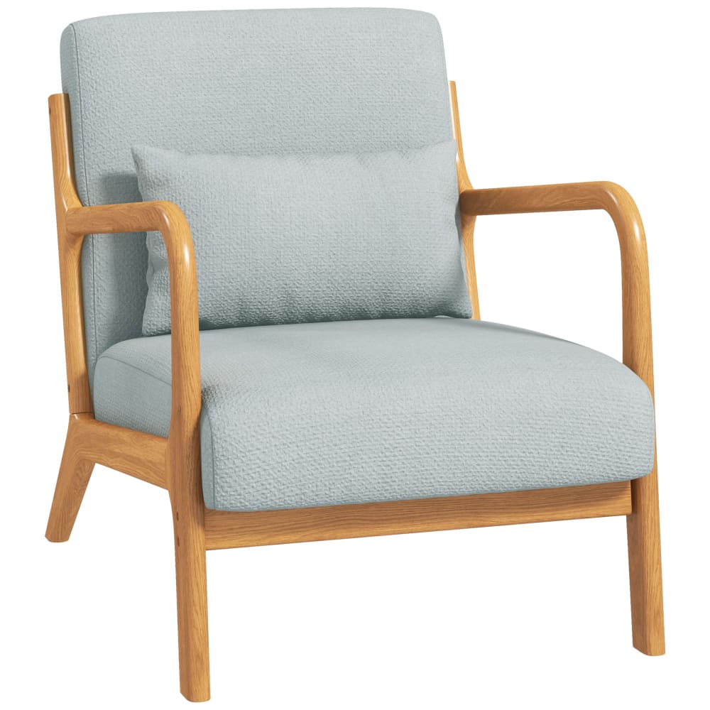 Fauteuil lounge 3 coussins bois hévéa lin synthétique gris