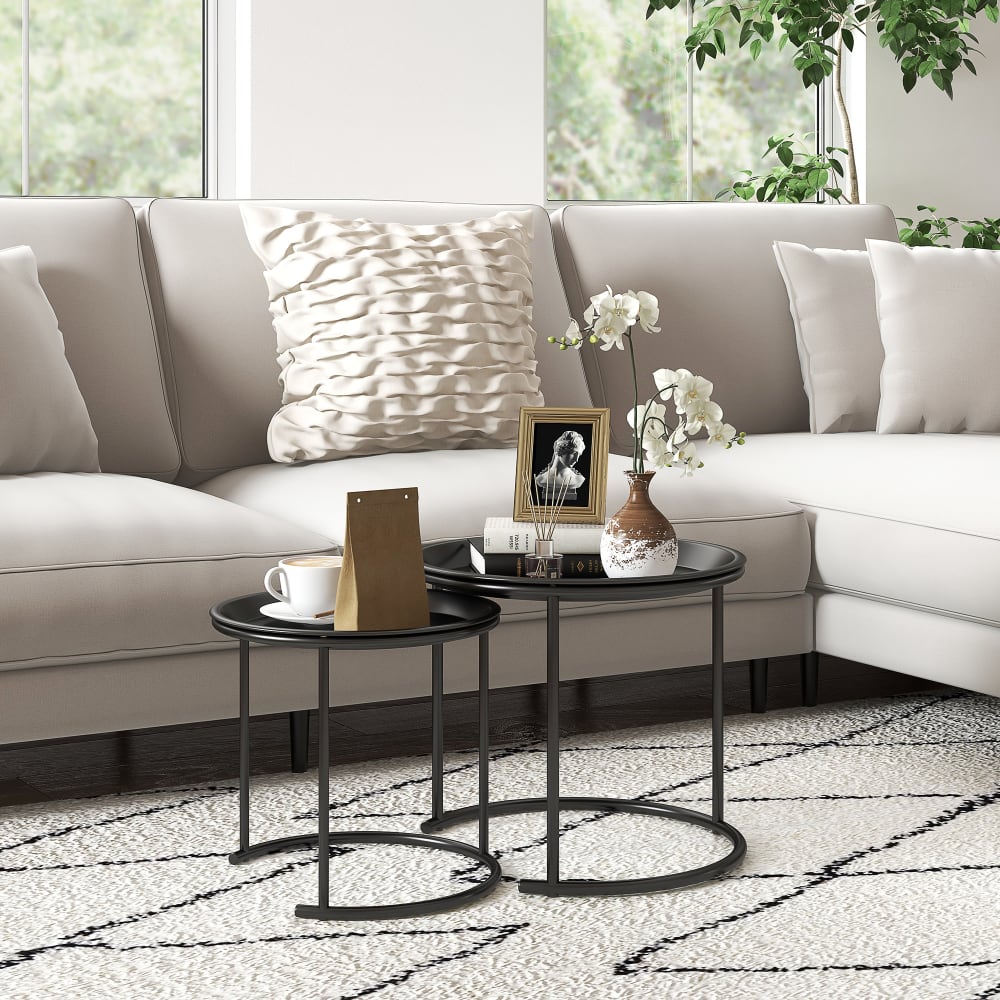 2er-Set Rundnest-Ecktischie, Schwarzstahl - Maisons Du Monde