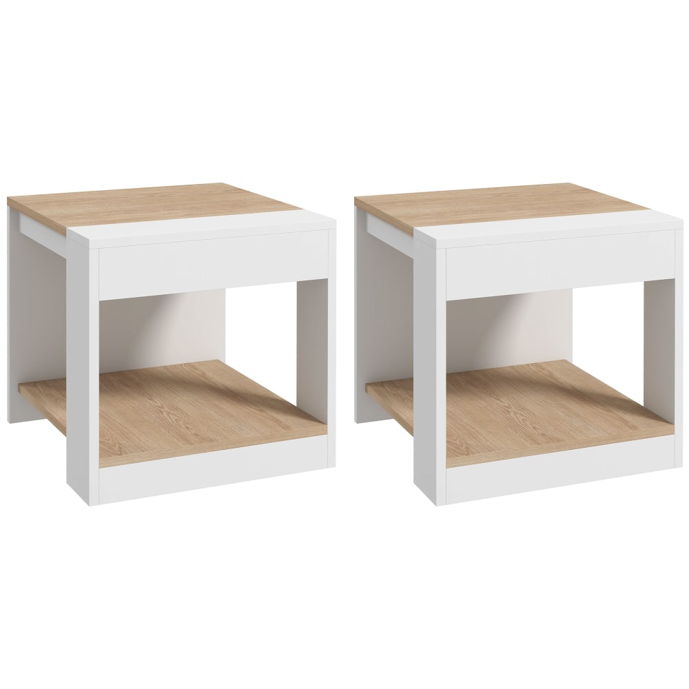 Homcom 2 Design-Esstische, Weiß & Hell-Eiche Weiß Spanplatte