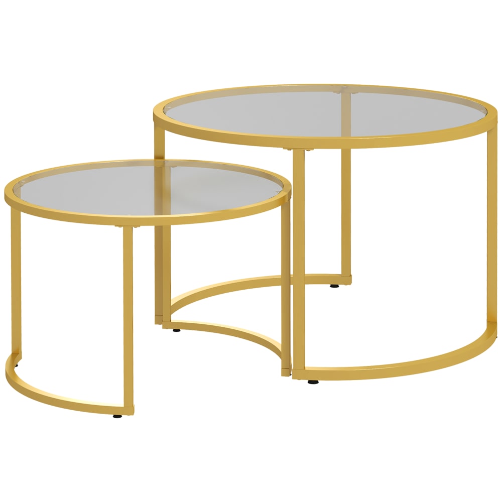 Homcom 2er-Set Art-déco-Rundtische, vergoldet & Glas Gelb Stahl