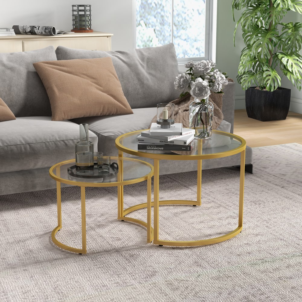 2er-Set Art-déco-Rundtische, vergoldet & Glas - Maisons Du Monde