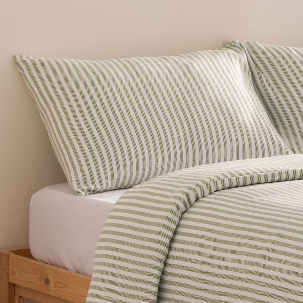 Taie d’oreiller jacquard en coton à rayures vert 45x125 cm - Maisons du Monde