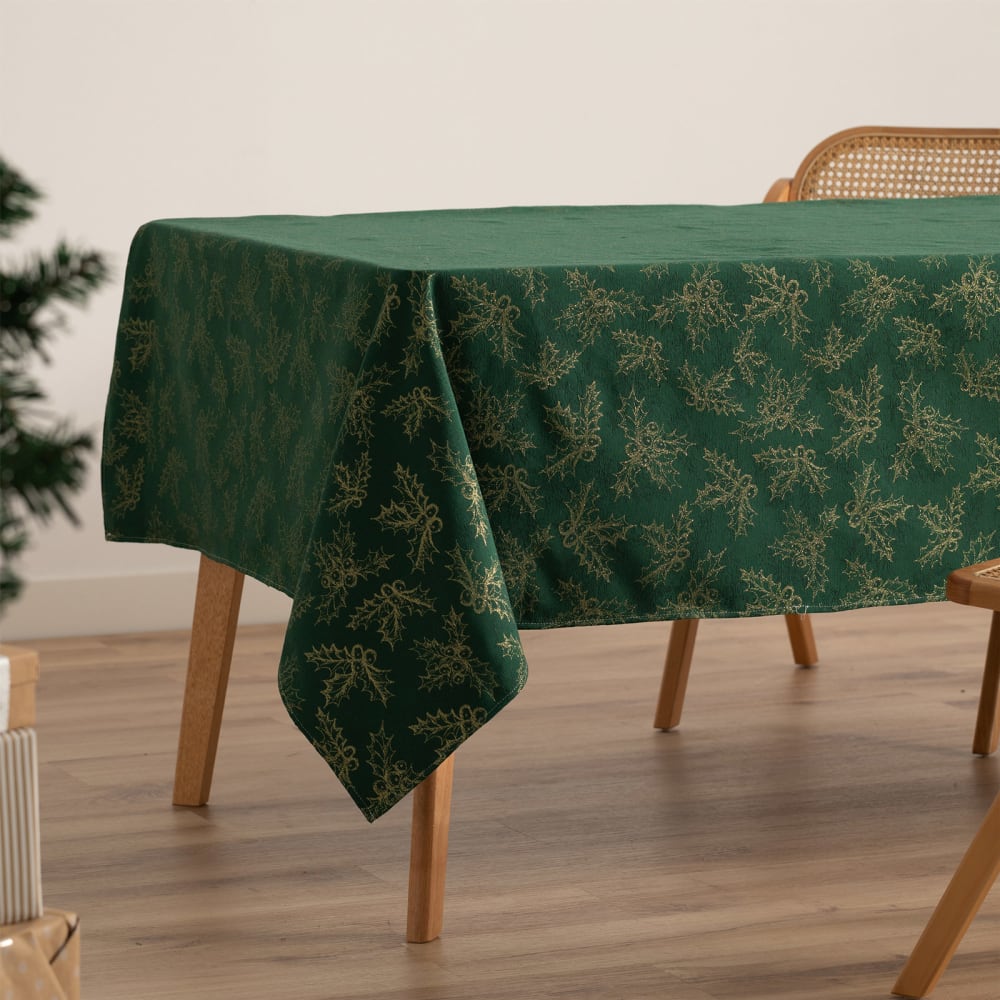 Jacquard Weihnachtstischdecke aus Baumwolle, Grün 140x140 cm -