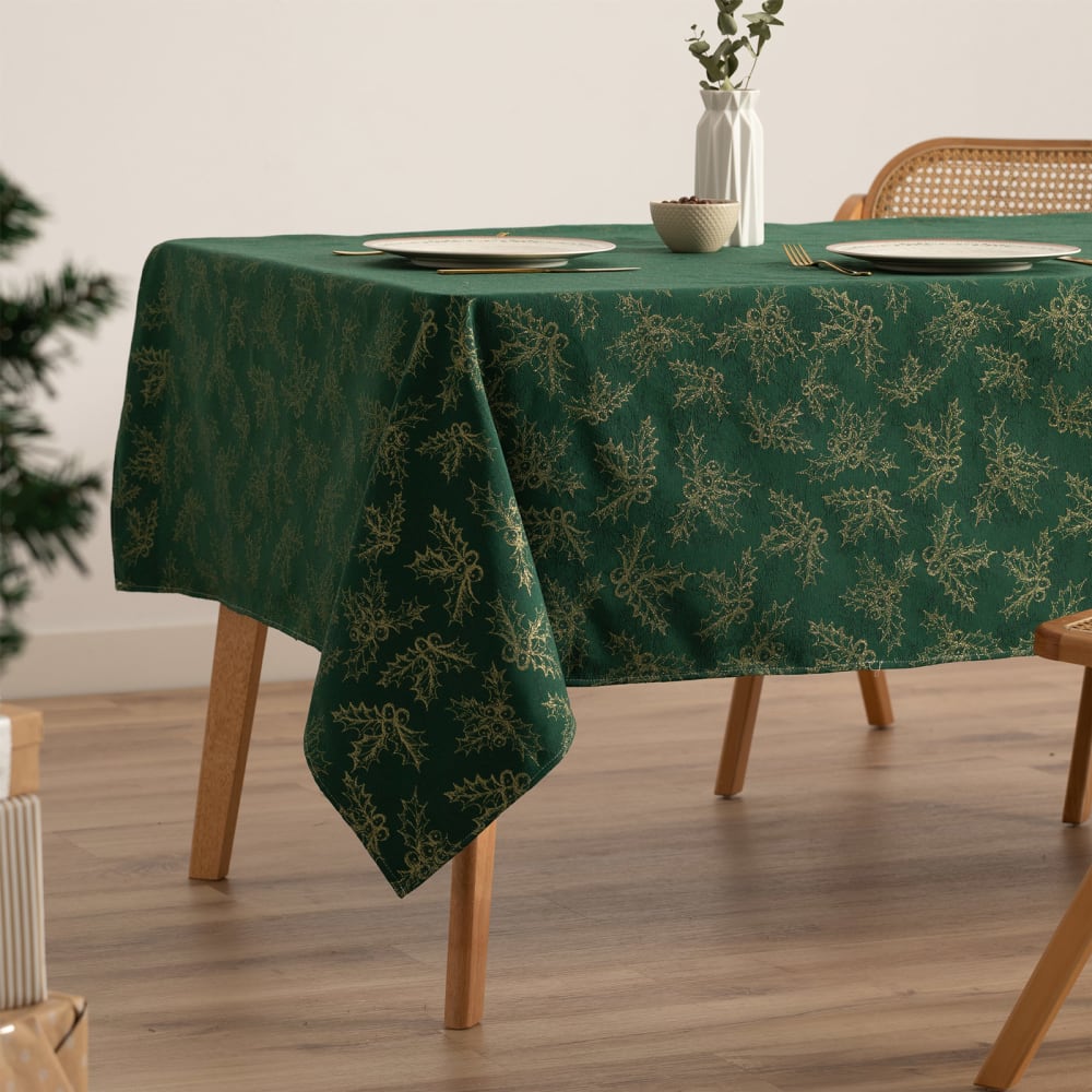 Mantel navidad algodón jacquard verde 140x300 cm