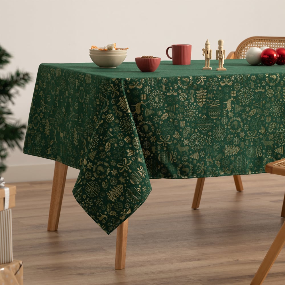 Mantel navidad algodón jacquard verde 140x100 cm