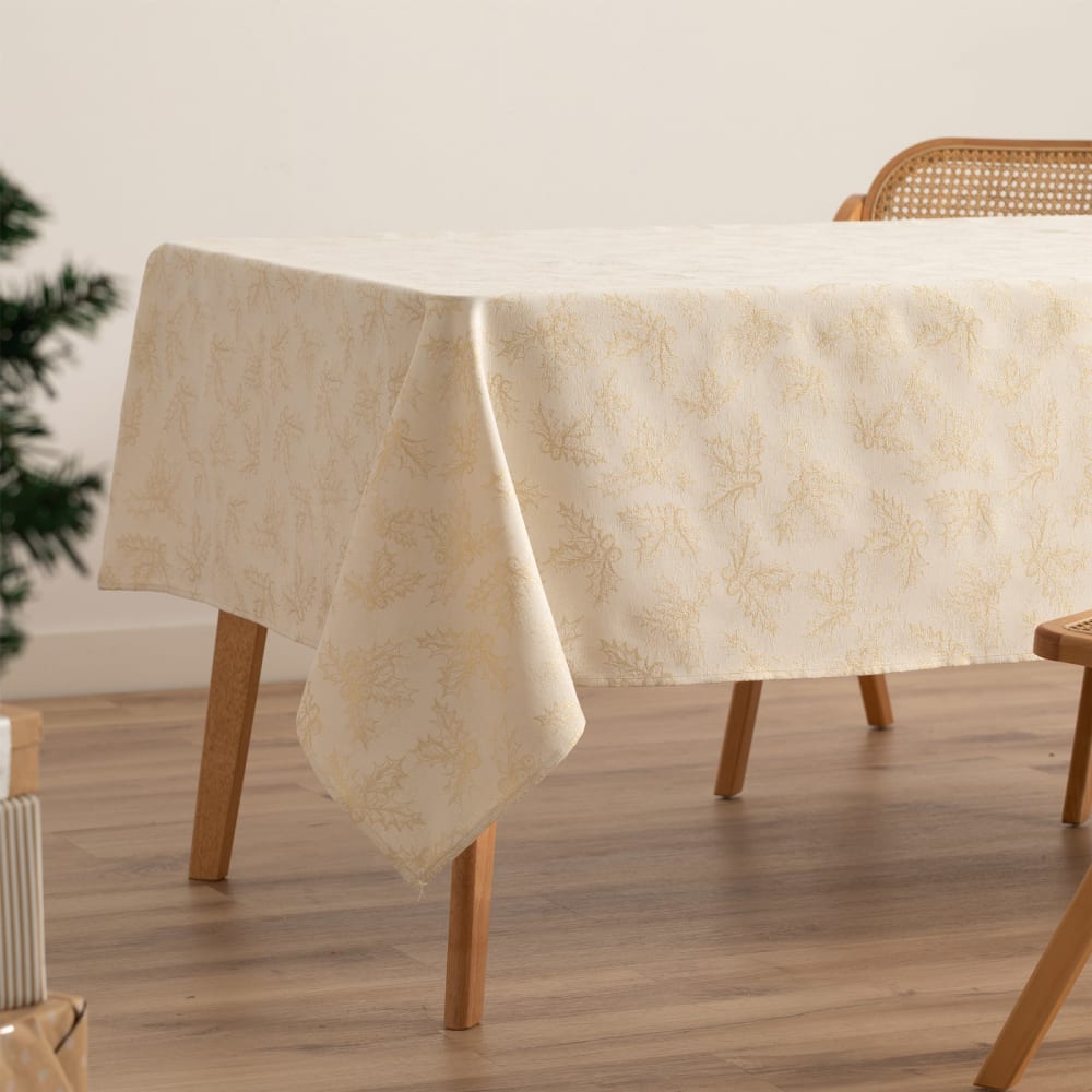 Jacquard Weihnachtstischdecke aus Baumwolle, Ecru 140x200 cm -