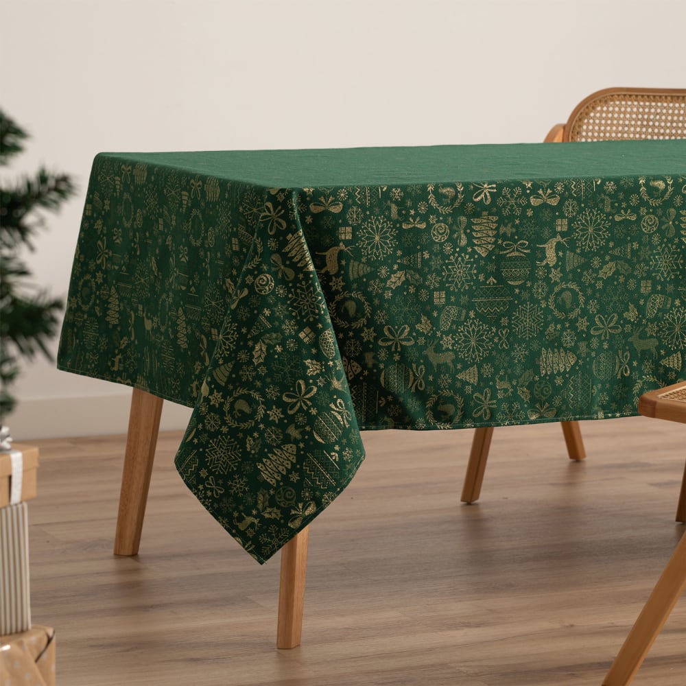 Jacquard Weihnachtstischdecke aus Baumwolle, Grün 140x240 cm -
