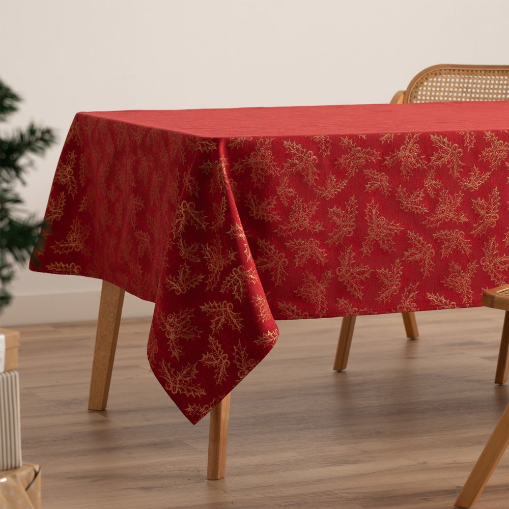 Jacquard Weihnachtstischdecke aus Baumwolle, Rot 140x240 cm -