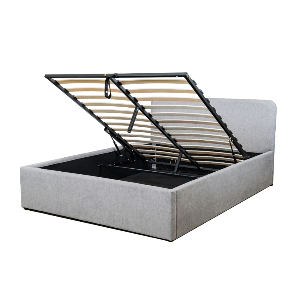 Calicosy Bettkasten 140x190 cm mit kopfteil bezogen mit grauem Stoff - YSÉE - Spanplatte