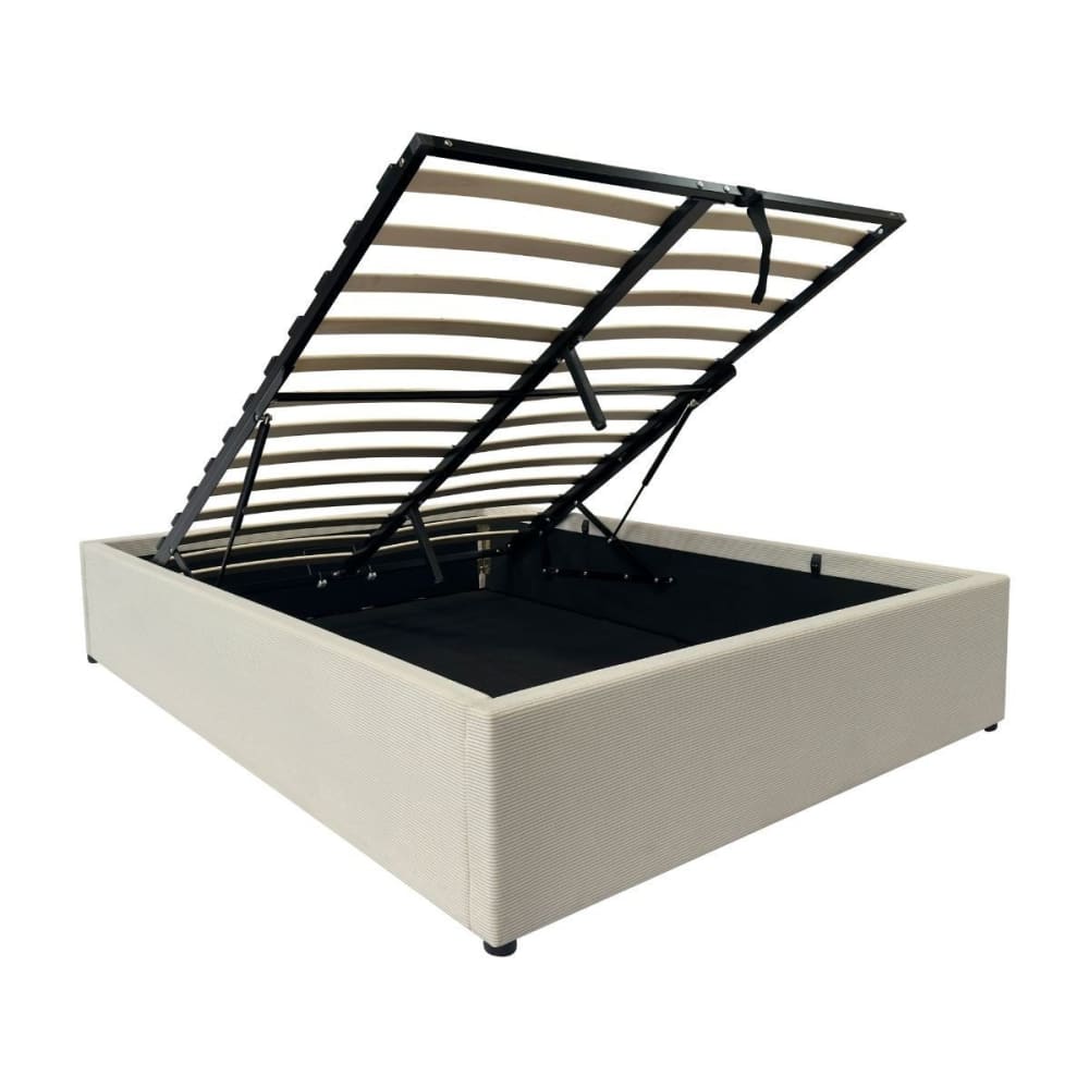 Lit coffre 140x190 cm velours avec sommier à lattes - beige