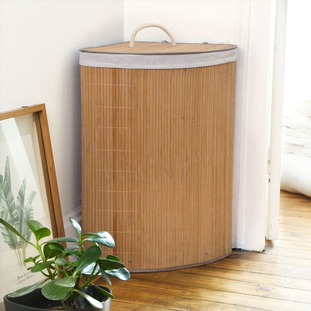 Panier à linge d'angle en bambou h60 cm