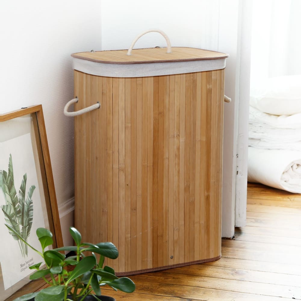 Panier à linge rectangulaire en bambou 70l - h60 cm — vue 3