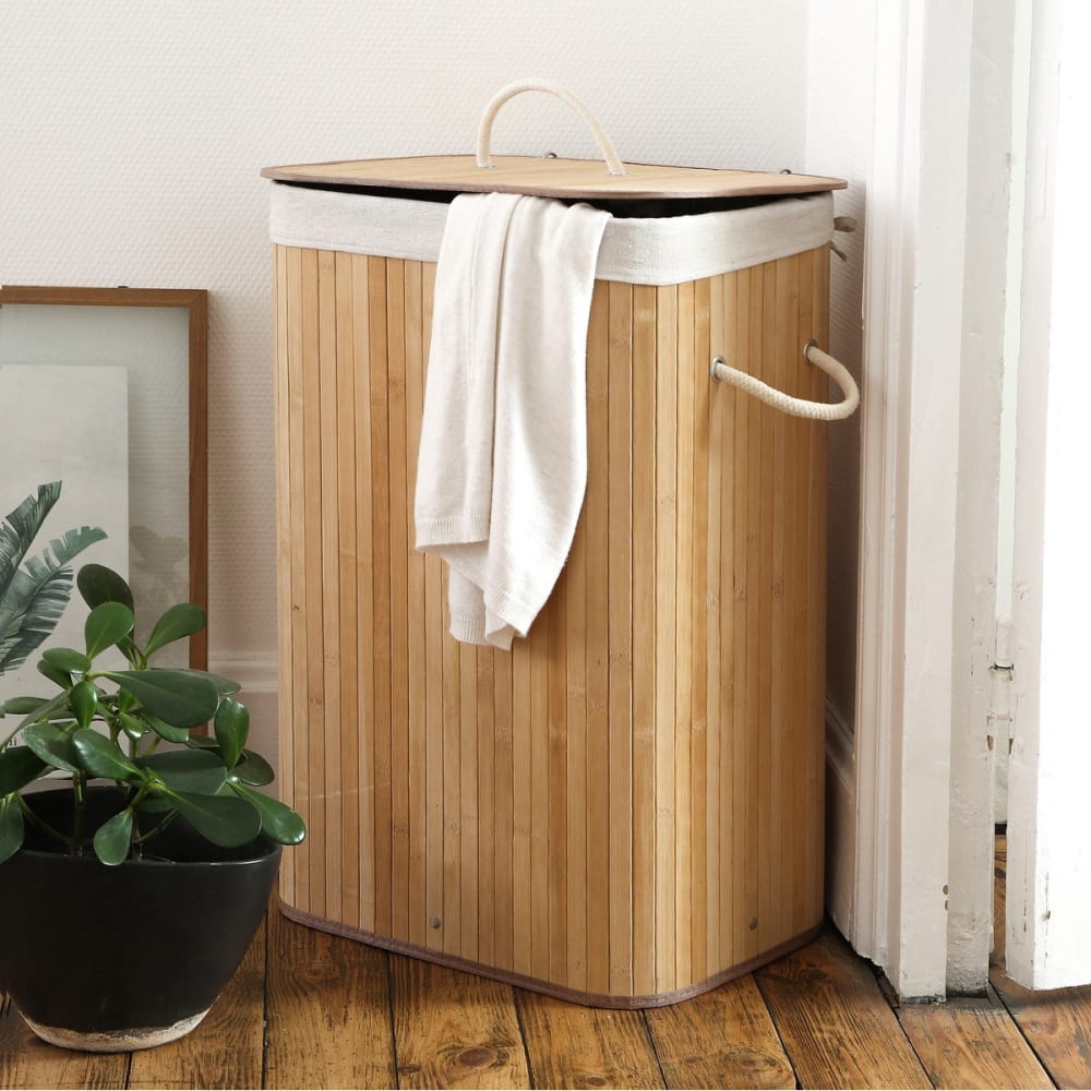 Panier à linge rectangulaire en bambou 70l - h60 cm — vue 4