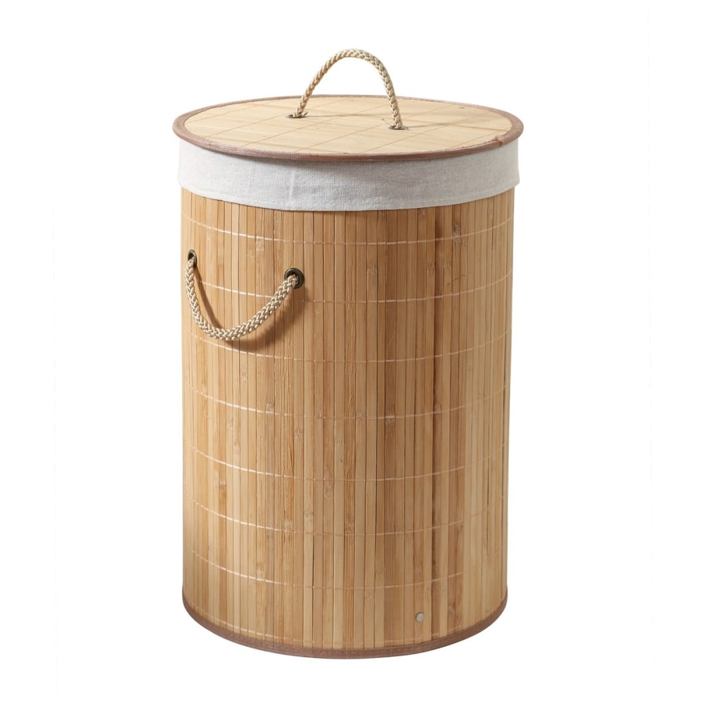 Calicosy Runder Wäschekorb aus Bambus 60L H50 cm - YSA - Beige Holz