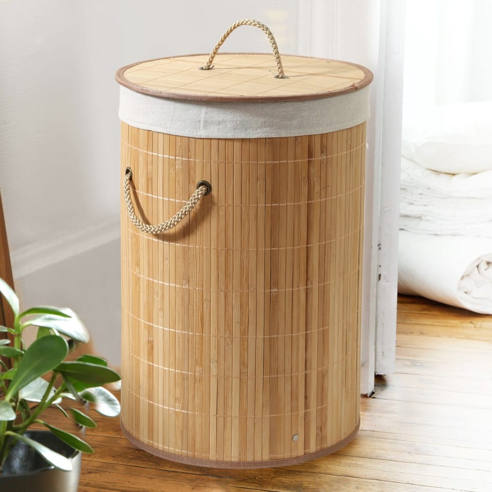 Runder Wäschekorb aus Bambus 60L H50 cm - YSA - - Maisons Du