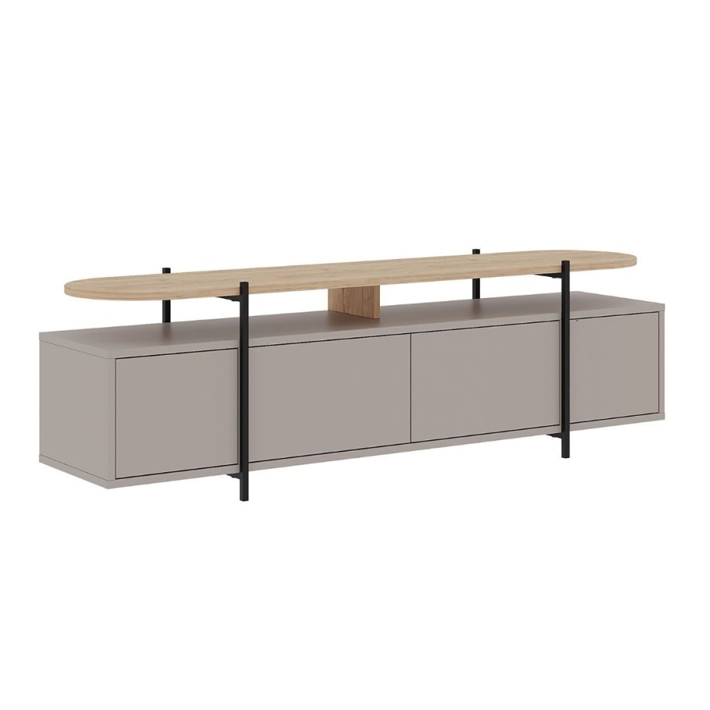 Meuble tv 4 portes et pieds métalliques - l160 cm - taupe