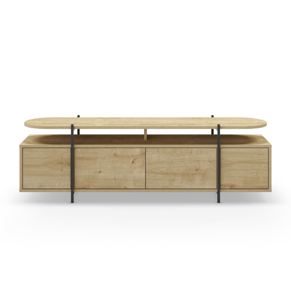 Meuble tv 4 portes et pieds métalliques - l160 cm - chêne