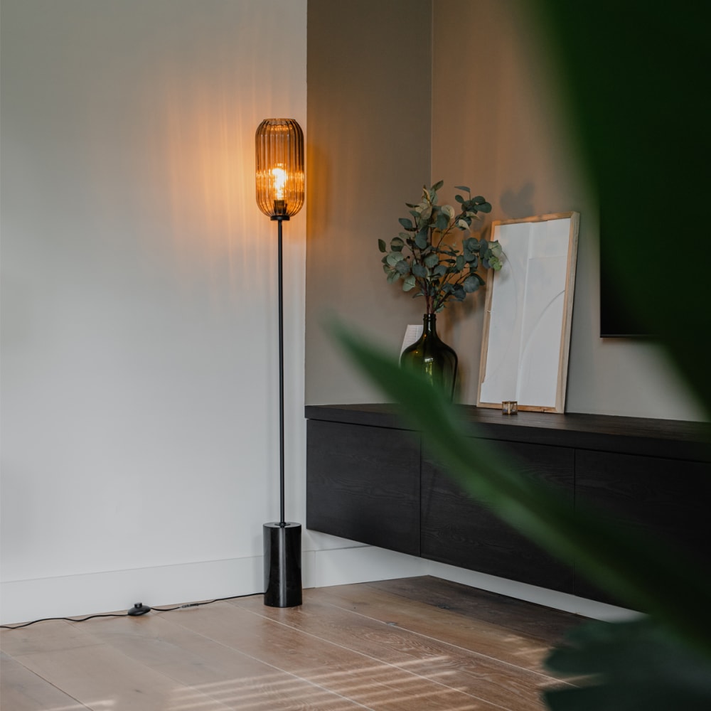 Lampadaire art déco noir avec verre fumé — vue 3