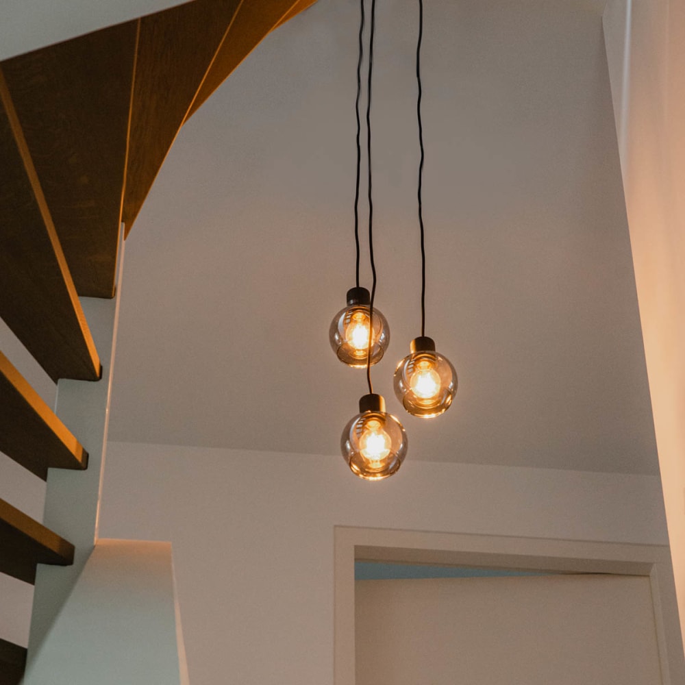 Hängelampe rund, schwarz mit Rauchglas, 3-flammig - Maisons Du