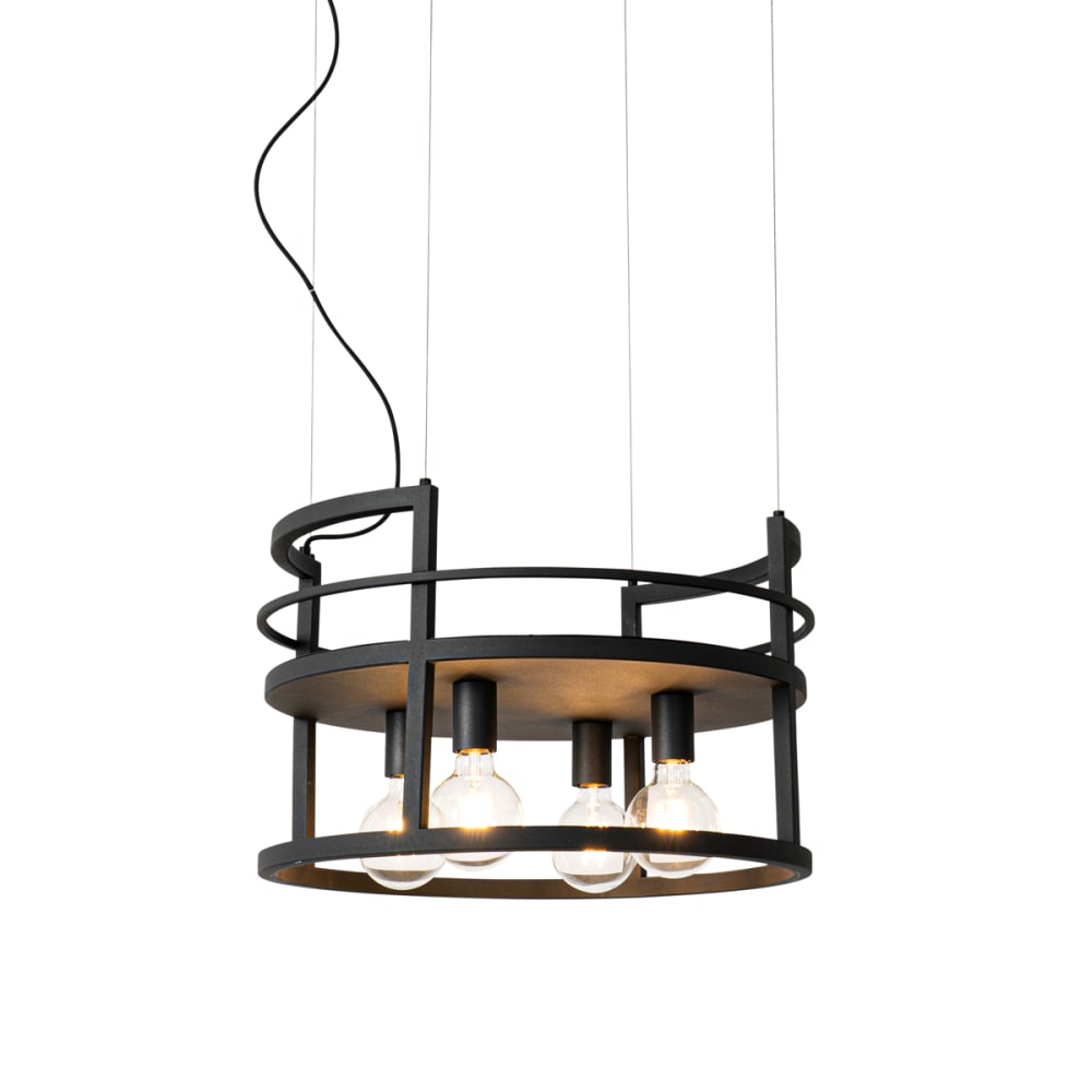 QAZQA Hängelampe schwarz, 4-Licht-Rack, industriell style industrial - Metall