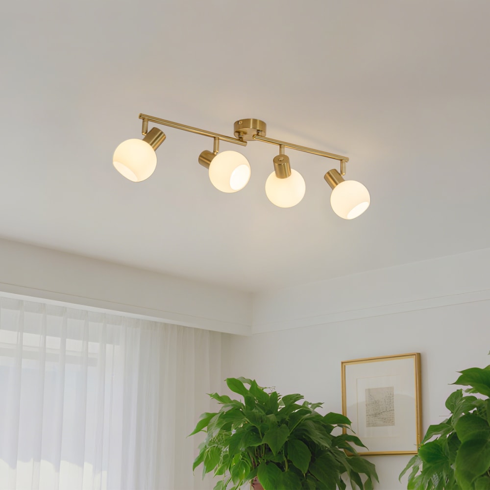 Deckenstrahler gold mit Opalglas, 4-flammig, verstellbar -