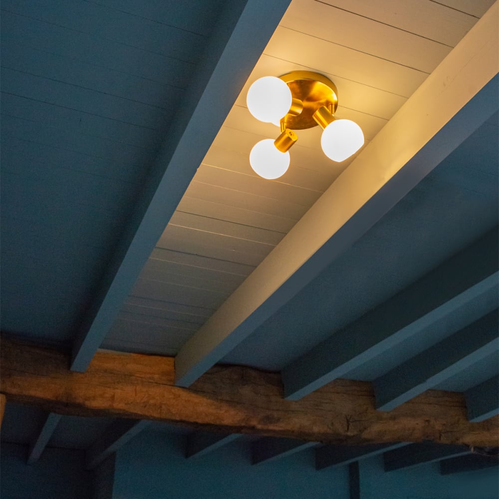 Deckenstrahler gold mit Opalglas, 3-flammig, verstellbar -