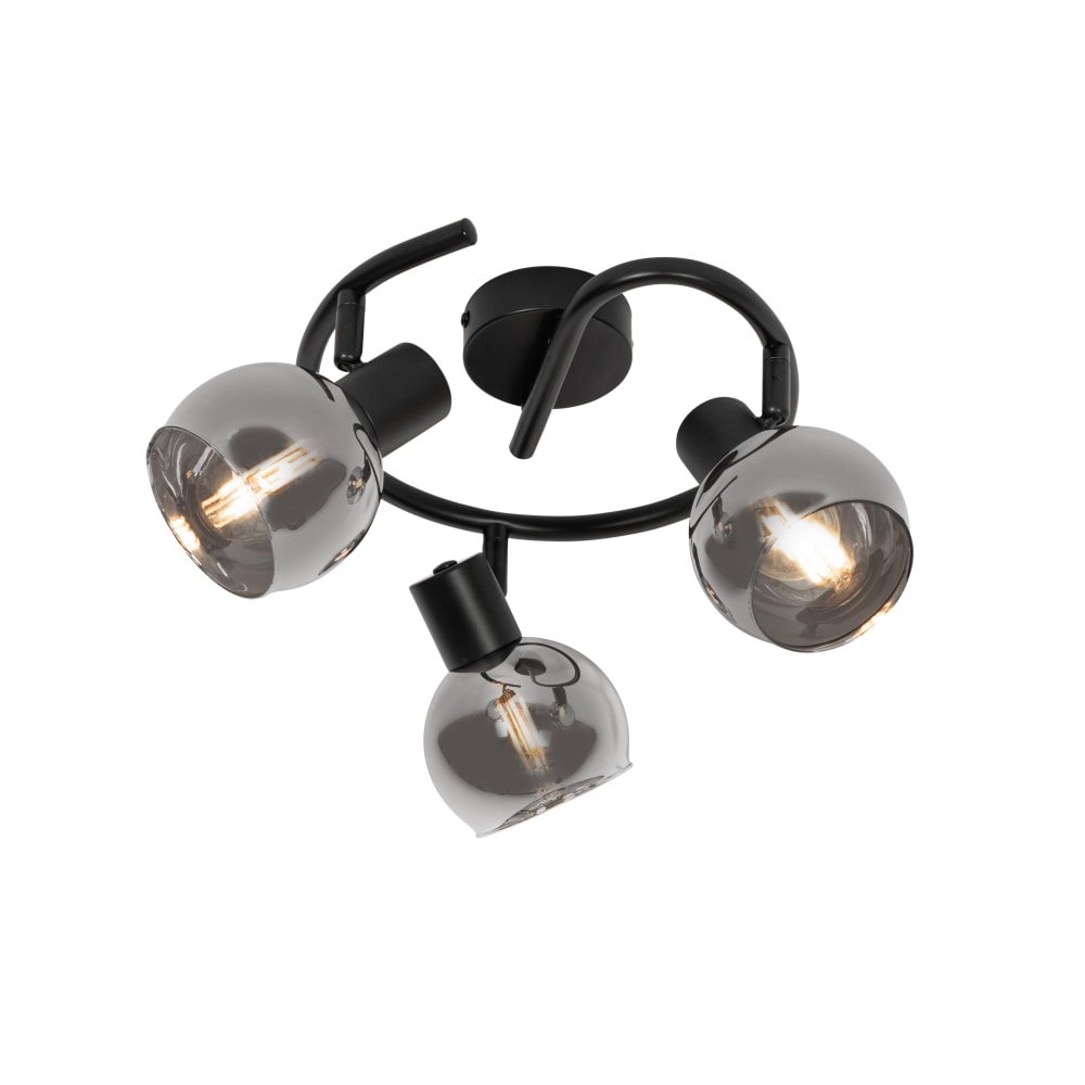 QAZQA Deckenleuchte schwarz mit Rauchglas, 3-flammig, rund style vintage - -