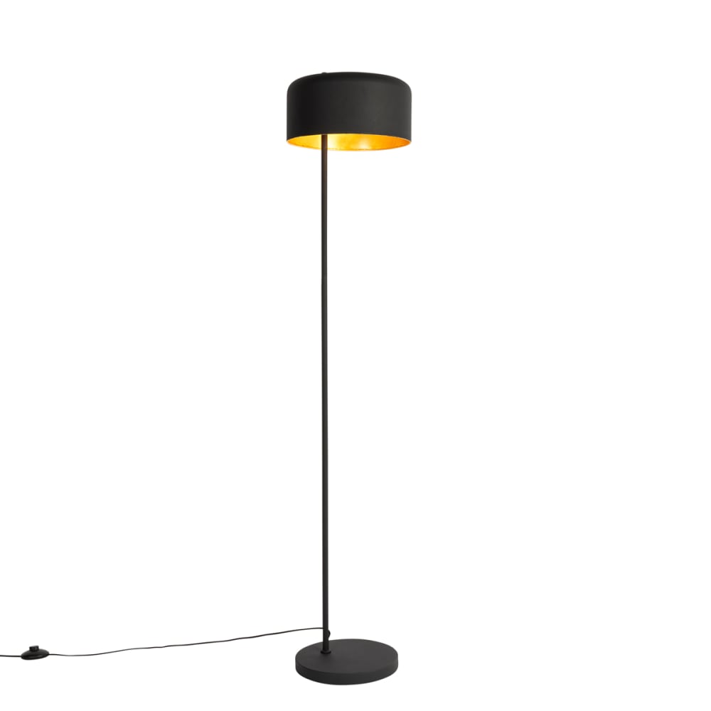 QAZQA Stehlampe schwarz mit goldenem Innenleben, retro style vintage - Metall