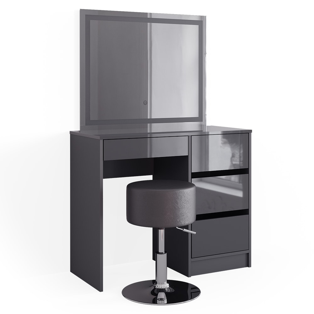 Coiffeuse avec miroir LED et tabouret, Anthracite 90 x 75cm