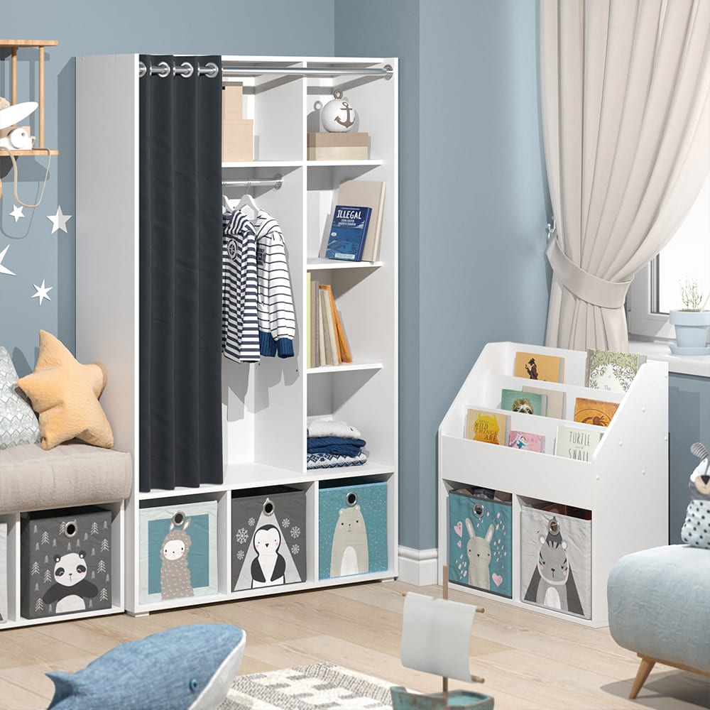 Armoire pour enfants 105.8x178.1cm avec tringle à rideaux, Blanc