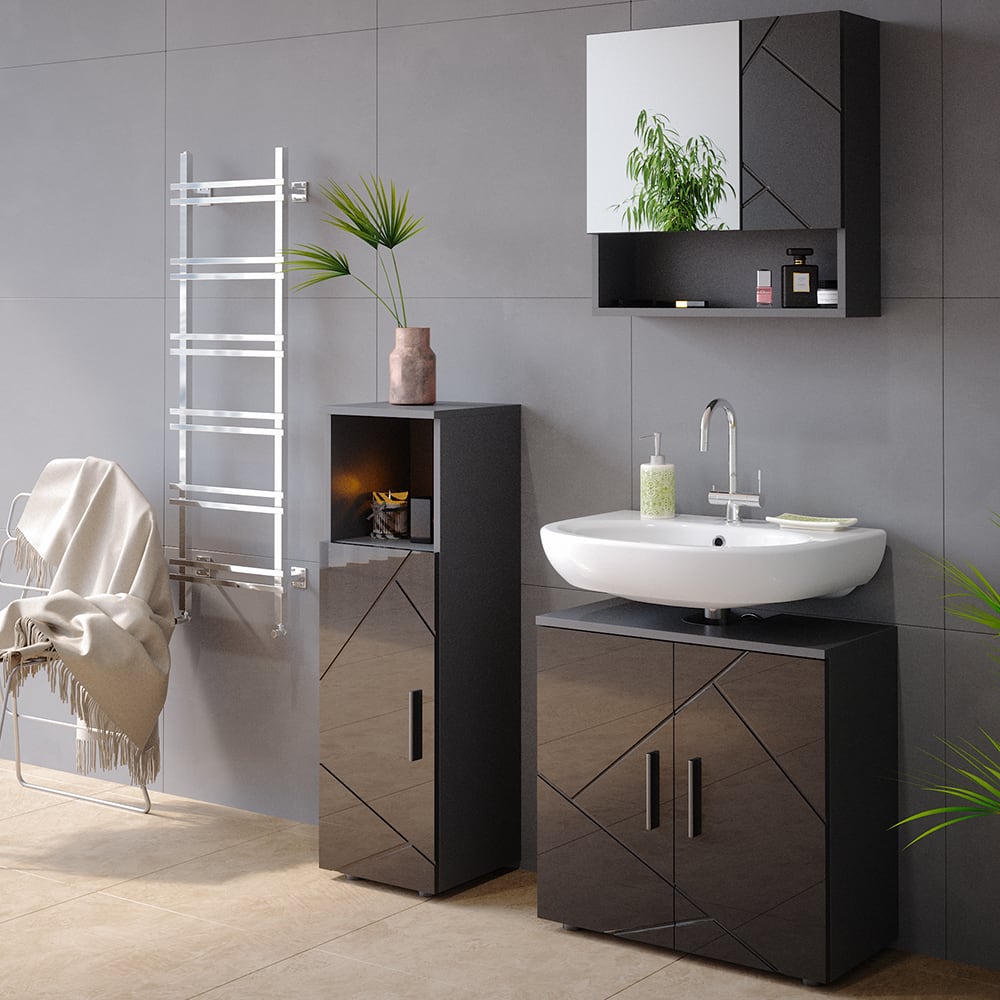 Meuble de rangement de salle de bain, Anthracite 30 x 95cm