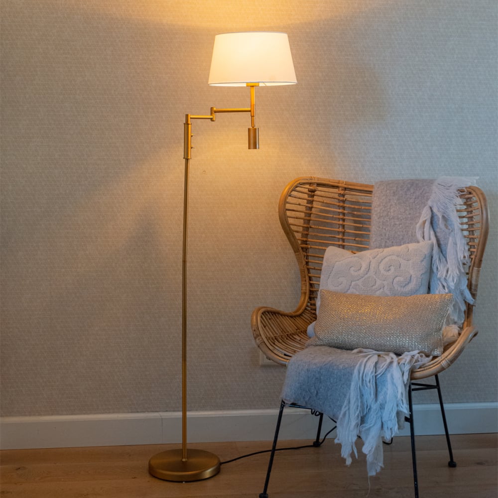 Lampadaire bronze avec abat-jour blanc et liseuse orientable - Maisons du Monde