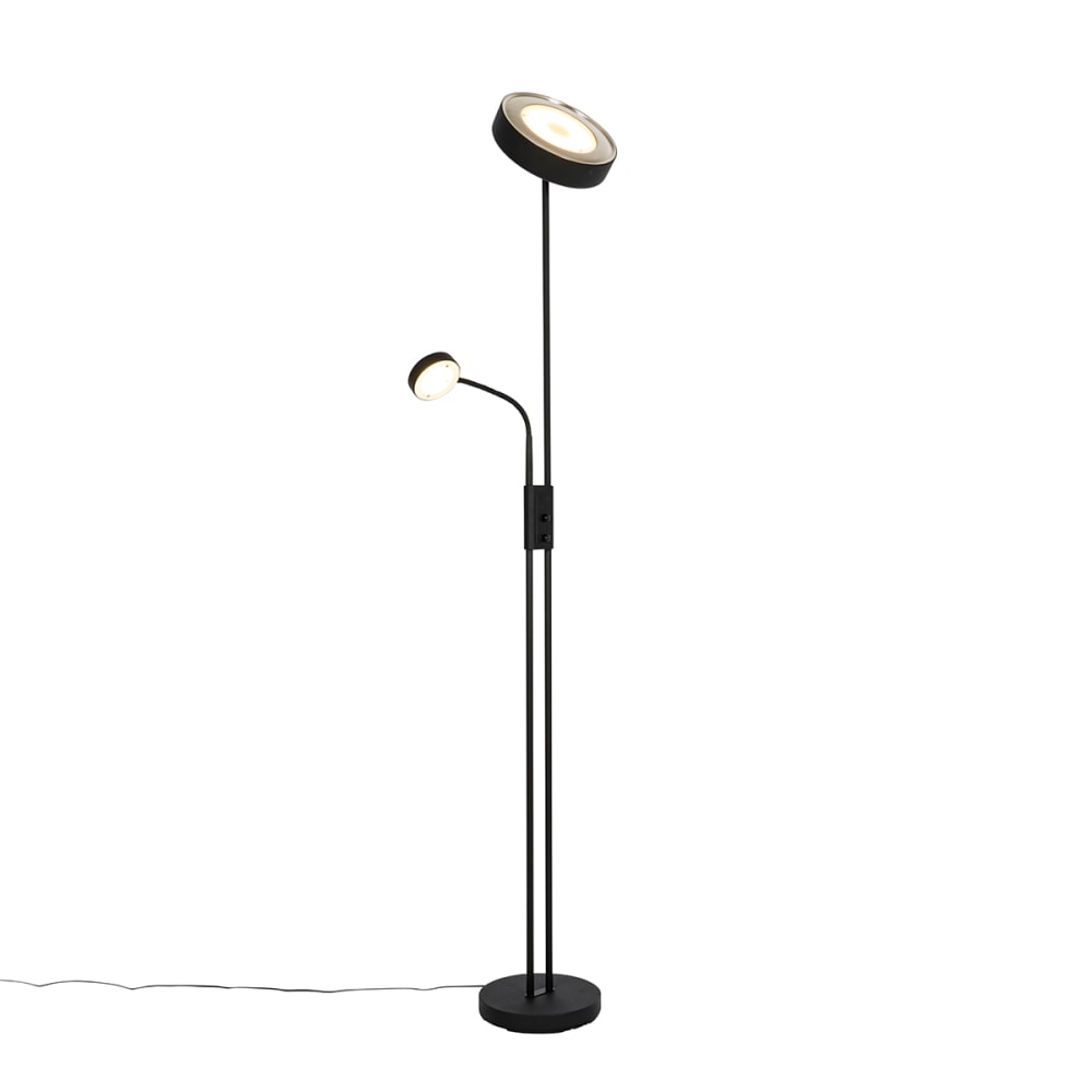 QAZQA Stehleuchte aus Stahl, schwarz, mit LED, Dimmer & Leselampe style vintage - Metall