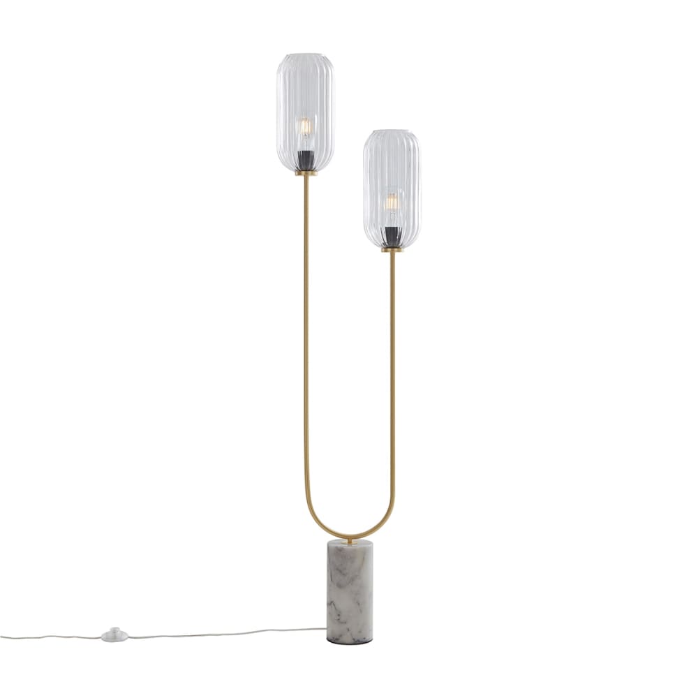QAZQA Stehleuchte Messing mit klarem Glas, 2-flammig style vintage Gold Glas