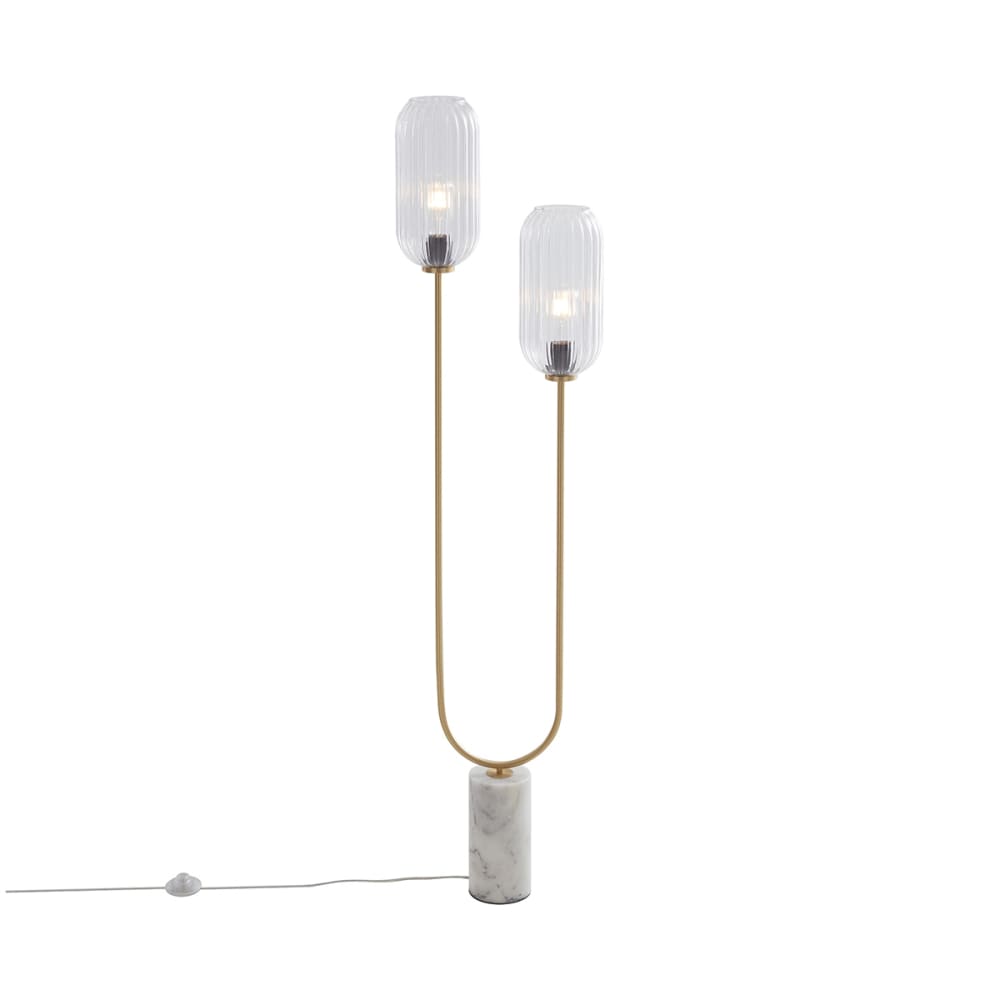 Lampadaire art déco laiton avec 2 lumières verre transparent — vue 3