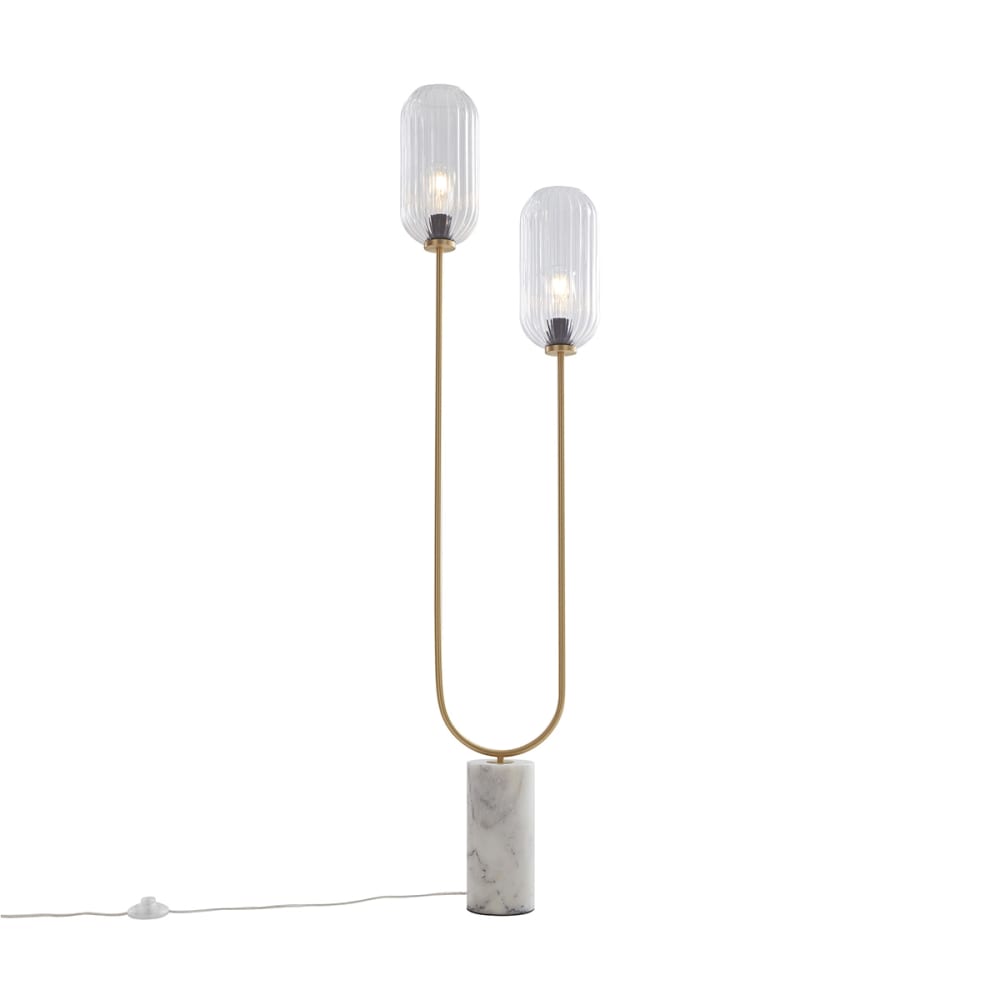 Lampadaire art déco laiton avec 2 lumières verre transparent — vue 4