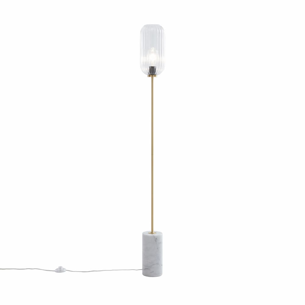 QAZQA Stehleuchte Messing mit klarem Glas style vintage Gold Glas