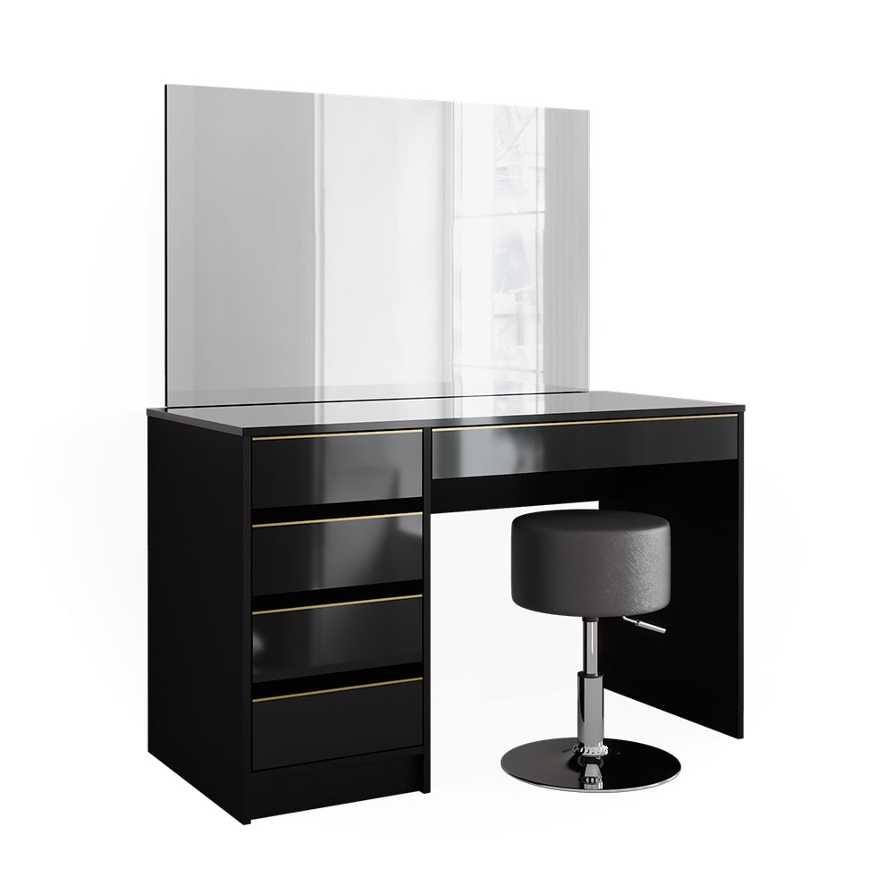 Coiffeuse avec miroir et tabouret noir/or 120x145cm