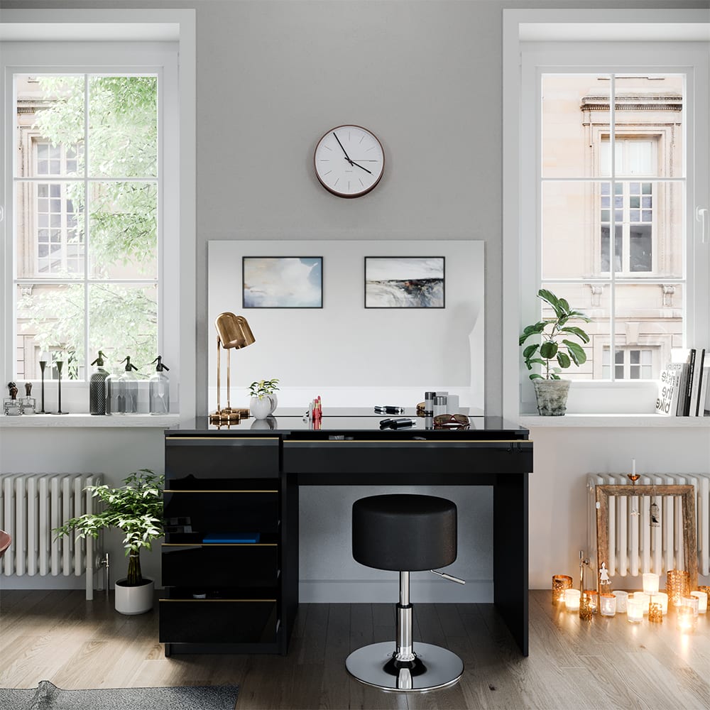 Coiffeuse avec miroir et tabouret noir/or 120x145cm - Maisons du Monde