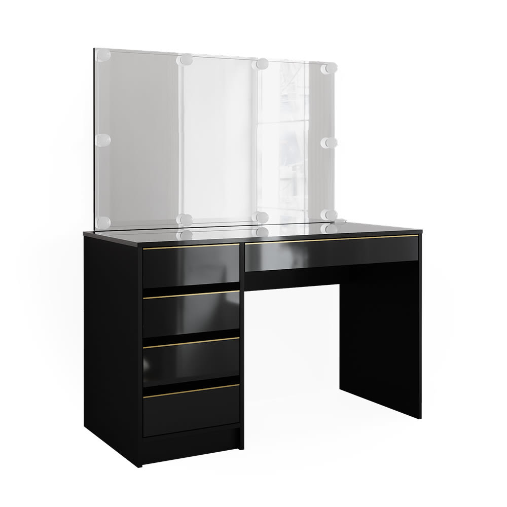 Vicco Schminktisch-Set mit LED Beleuchtung, Schwarz/Gold 120 x 75cm style modern Schwarz Spanplatte